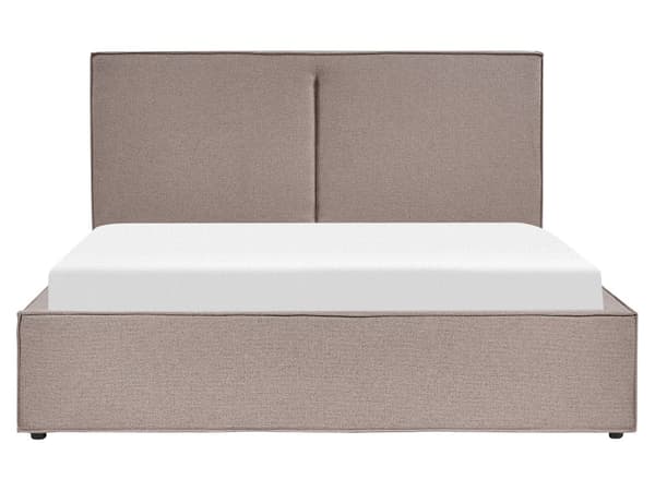 Parisänky ruskeanharmaa kangas verhoiltu mänty 160 x 200 cm säilytystilalla sälepohjalla skandinaavinen tyyli