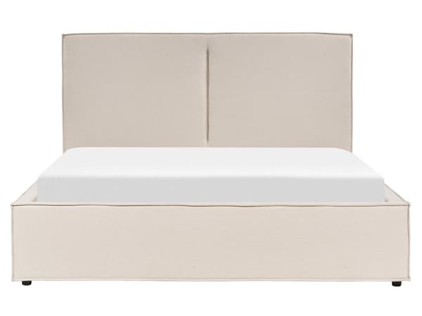 Parisänky beige kangas verhoiltu mänty 160 x 200 cm säilytystilalla sälepohjalla skandinaavinen tyyli