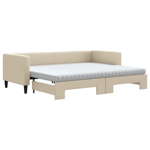 vidaXL Dagbädd med madrasser utdragbar gräddvit 80x200 cm tyg