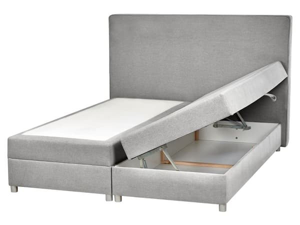 Dubbelsäng 160 x 200 cm Divansäng Grå Tyg Klädd Ram med Tuftad Huvudgavel och Madrass