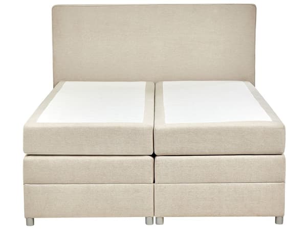 Dubbelsäng 160 x 200 cm Divansäng Beige Tyg Klädd Ram med Tuftad Huvudgavel och Madrass