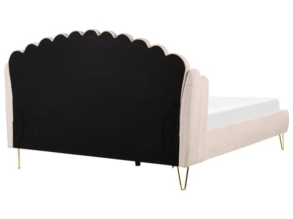 Dobbeltseng Beige Stofftrekk 180 x 200 cm Metallben Sengegavl Retro design Soverom