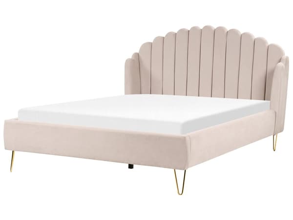 Dobbeltseng Beige Stofftrekk 180 x 200 cm Metallben Sengegavl Retro design Soverom