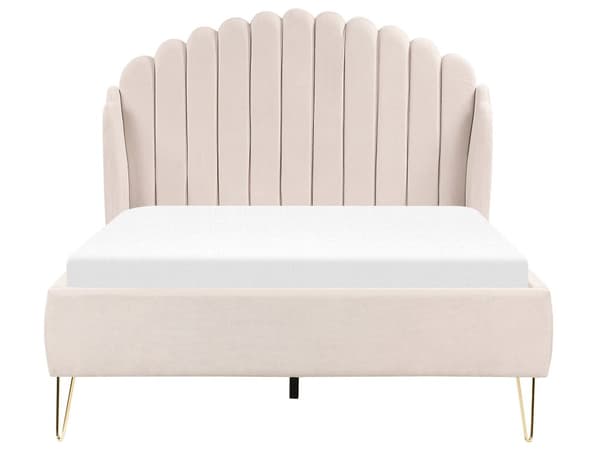 Dobbeltseng Beige Stofftrekk 140 x 200 cm Metallben Sengegavl Retro design Soverom