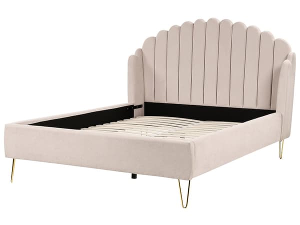 Dobbeltseng Beige Stofftrekk 140 x 200 cm Metallben Sengegavl Retro design Soverom