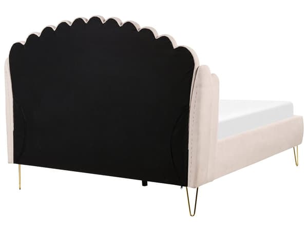 Dobbeltseng Beige Stofftrekk 140 x 200 cm Metallben Sengegavl Retro design Soverom