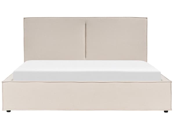 Beige polstret seng med opbevaring 180 x 200 cm med ramme og nakkestøtte moderne til soveværelset