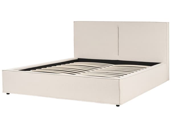 Beige polstret seng med opbevaring 180 x 200 cm med ramme og nakkestøtte moderne til soveværelset
