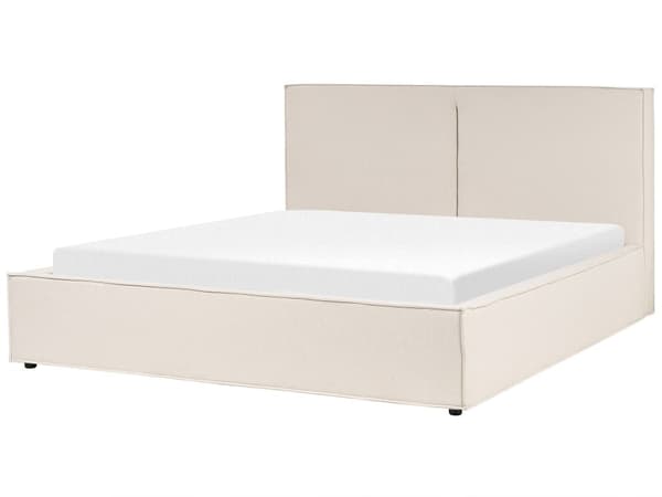 Beige polstret seng med opbevaring 180 x 200 cm med ramme og nakkestøtte moderne til soveværelset