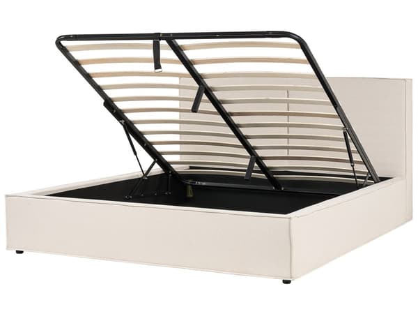 Beige polstret seng med opbevaring 180 x 200 cm med ramme og nakkestøtte moderne til soveværelset