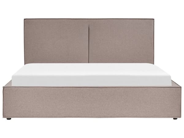 Beige grå polstret seng med opbevaring 180 x 200 cm med ramme og nakkestøtte moderne til soveværelset