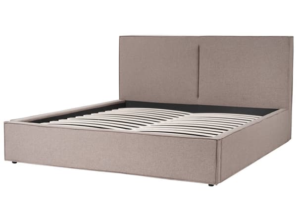 Beige grå polstret seng med opbevaring 180 x 200 cm med ramme og nakkestøtte moderne til soveværelset