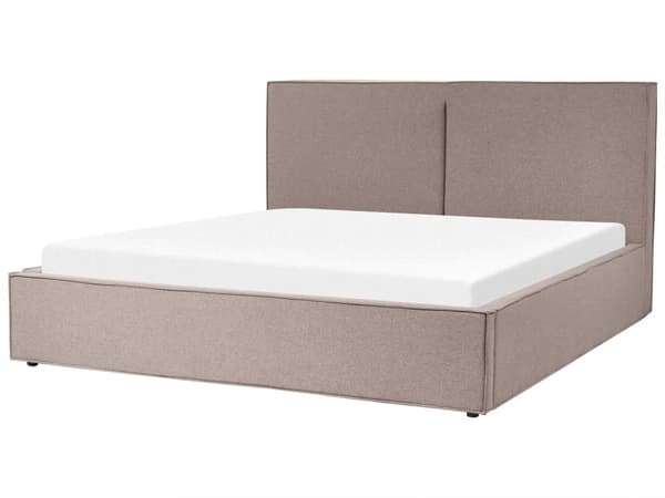 Beige grå polstret seng med opbevaring 180 x 200 cm med ramme og nakkestøtte moderne til soveværelset