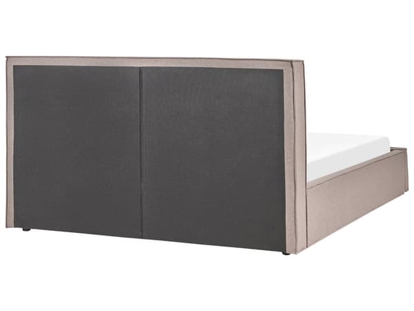 Beige grå polstret seng med opbevaring 180 x 200 cm med ramme og nakkestøtte moderne til soveværelset