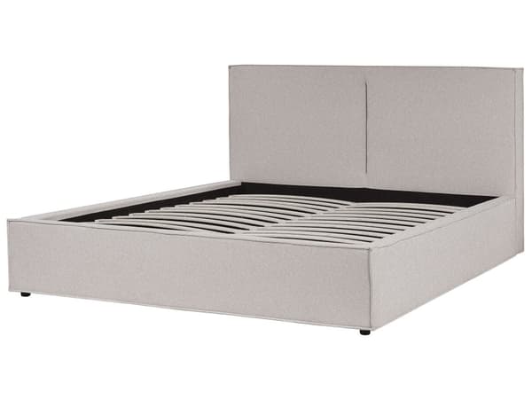 Lysegrå polstret seng med container 180 x 200 cm med ramme og nakkestøtte moderne til soveværelset
