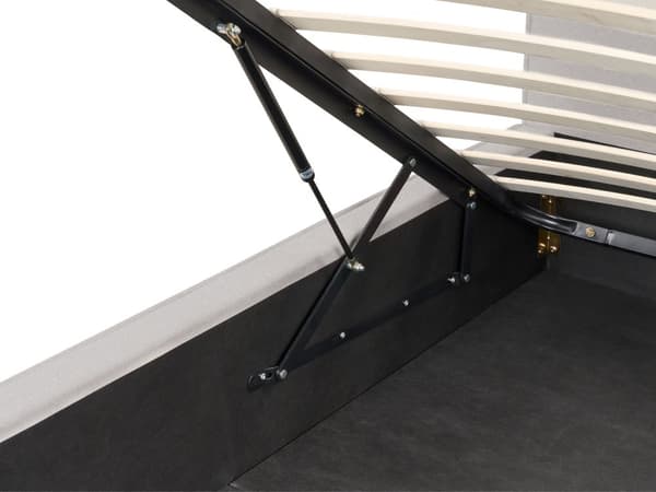 Lysegrå polstret seng med container 180 x 200 cm med ramme og nakkestøtte moderne til soveværelset