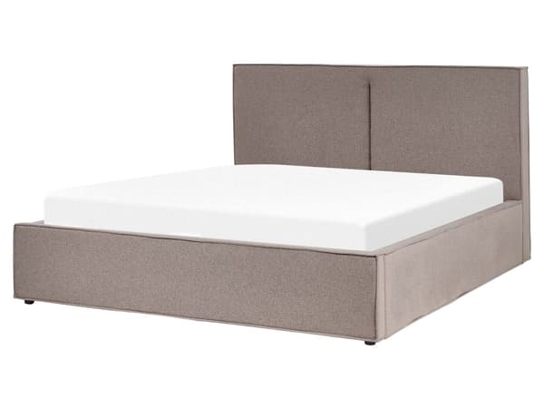 Beige grå polstret seng med opbevaring 160 x 200 cm med ramme og nakkestøtte moderne til soveværelset