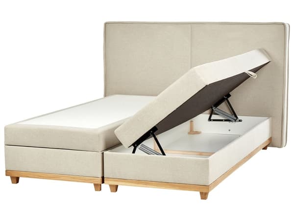 Divanbädd med förvaring 180 x 200 cm Beige klädsel med Bonell Resårmadrass