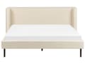 Miniatyrbillede 4 af 10: Lysbeige velourpolstret seng med ramme 160 x 200 cm hovedgærde med vinger klassisk design