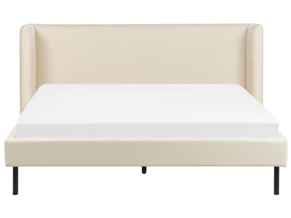 Lysbeige velourpolstret seng med ramme 160 x 200 cm hovedgærde med vinger klassisk design
