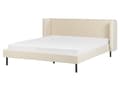 Miniatyrbillede 1 af 10: Lysbeige velourpolstret seng med ramme 160 x 200 cm hovedgærde med vinger klassisk design