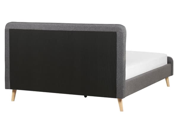 Seng med ramme mørkegråt stofpolstret træben 160 x 200 cm moderne design