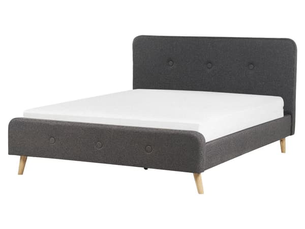 Seng med ramme mørkegråt stofpolstret træben 160 x 200 cm moderne design