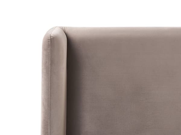 Gråbeige velourpolstret seng med ramme 180 x 200 cm hovedgærde med vinger klassisk design