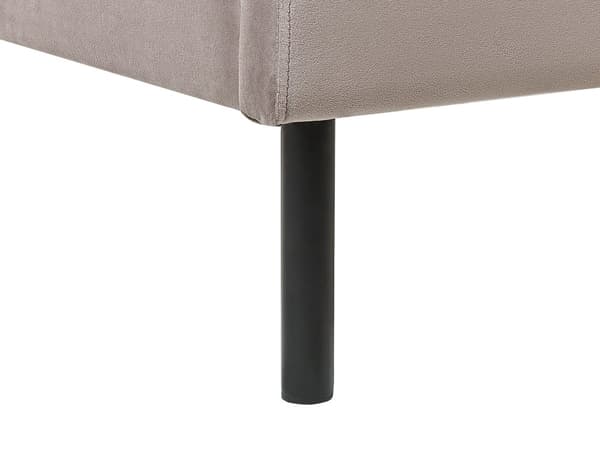 Gråbeige velourpolstret seng med ramme 180 x 200 cm hovedgærde med vinger klassisk design