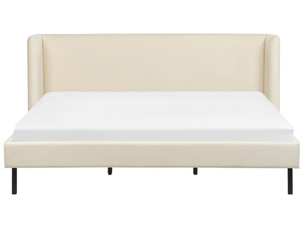 Parisänky vaalea beige 180 x 200 cm samettiverhoilu puu rautajalat sälepohja retro