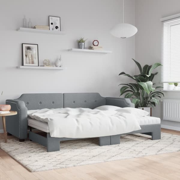 vidaXL Dagbädd utdragbar med madrasser ljusgrå 90x200 cm tyg