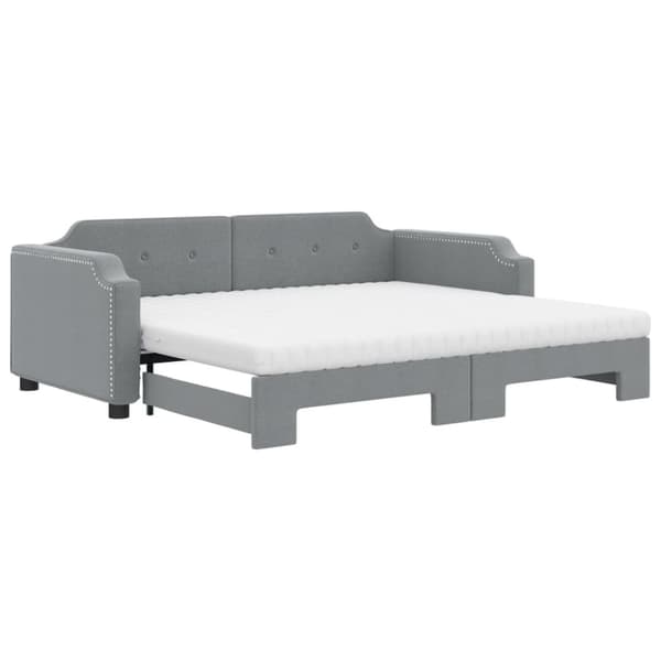 vidaXL Dagbädd utdragbar med madrasser ljusgrå 90x200 cm tyg