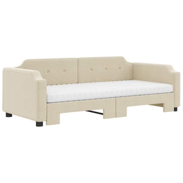 vidaXL Dagbädd utdragbar med madrasser gräddvit 90x200 cm tyg