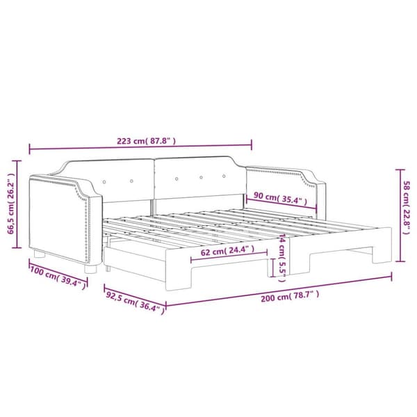 vidaXL Dagbädd utdragbar gräddvit 90x200 cm tyg