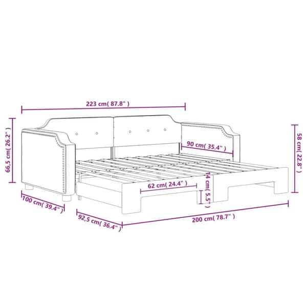 vidaXL Dagbädd utdragbar ljusgrå 90x200 cm tyg