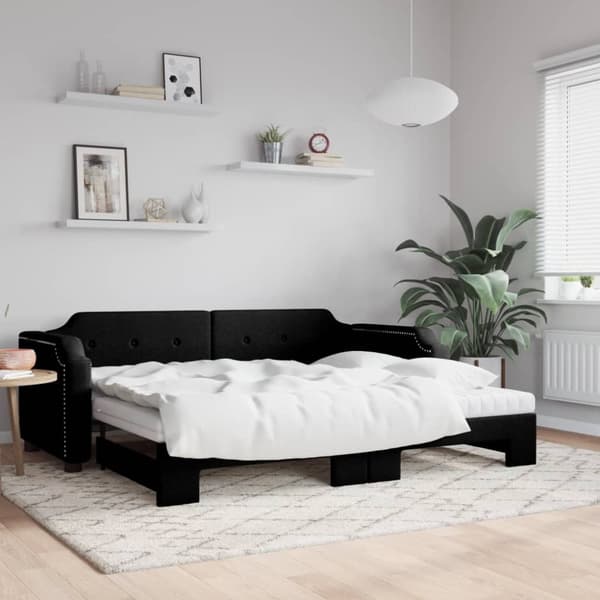 vidaXL daybed med udtræk og madras 90x190 cm stof sort