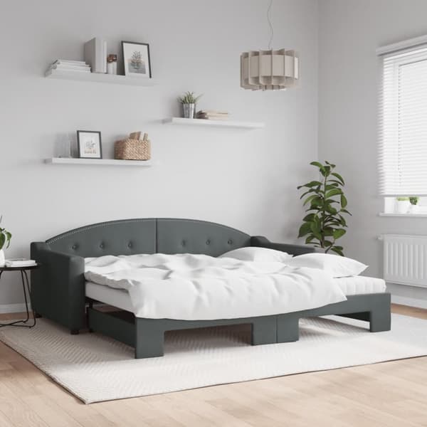 vidaXL daybed med udtræk og madras 90x190 cm stof mørkegrå