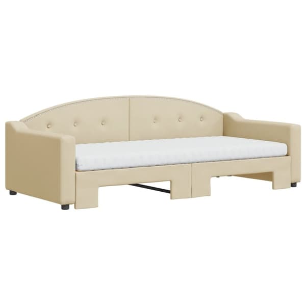 vidaXL daybed med udtræk og madras 90x200 cm stof cremefarvet