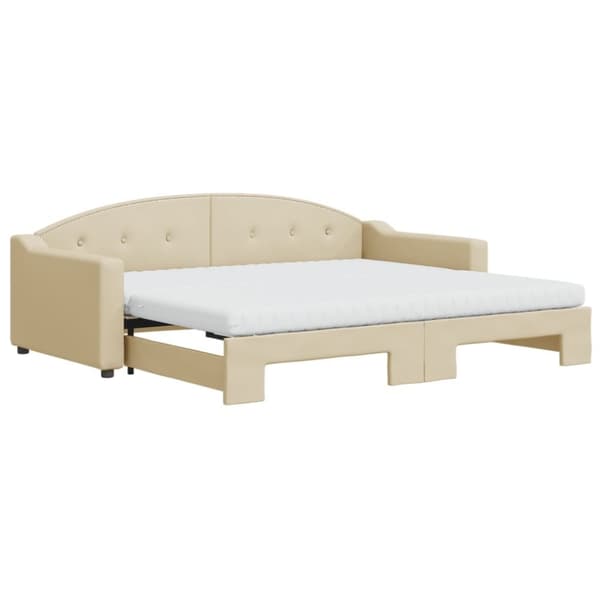 vidaXL daybed med udtræk og madras 90x200 cm stof cremefarvet