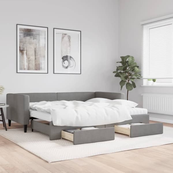 vidaXL daybed med udtræk og skuffer 90x200 cm stof mørkegrå