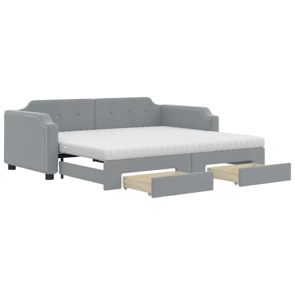 vidaXL daybed med udtræk og skuffer 90x190 cm stof lysegrå