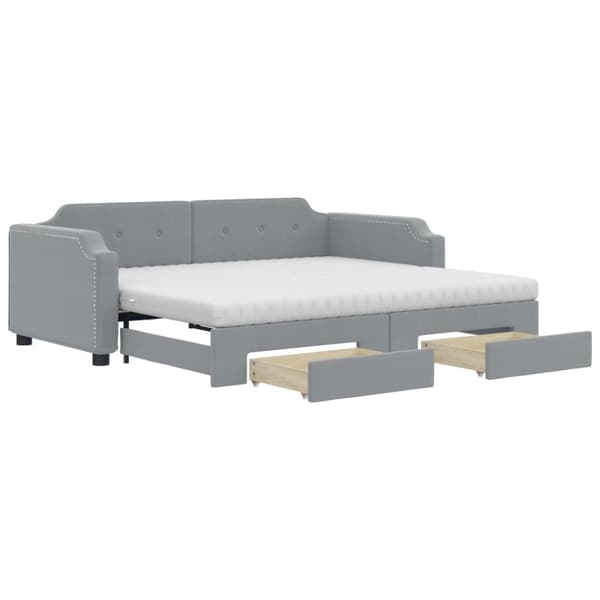 vidaXL daybed med udtræk og skuffer 90x200 cm stof lysegrå