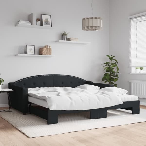 vidaXL daybed med udtræk og madras 100x200 cm stof sort