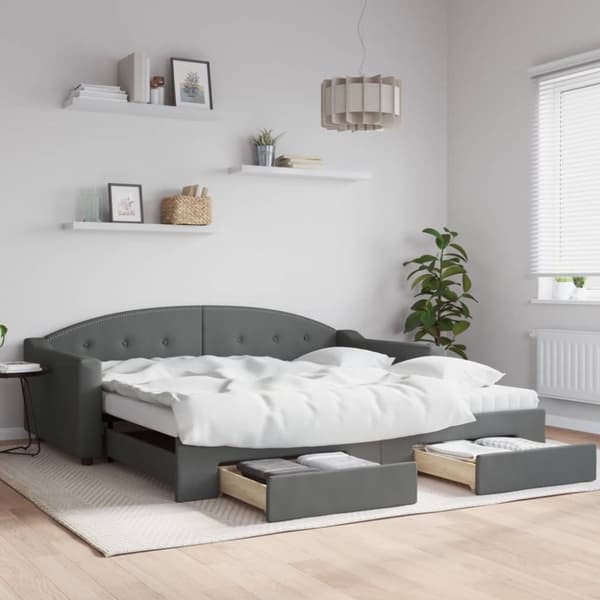 vidaXL daybed med udtræk og skuffer 100x200 cm stof mørkegrå