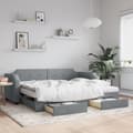Miniatyrbillede 2 af 11: vidaXL daybed med udtræk og skuffer 100x200 cm stof lysegrå