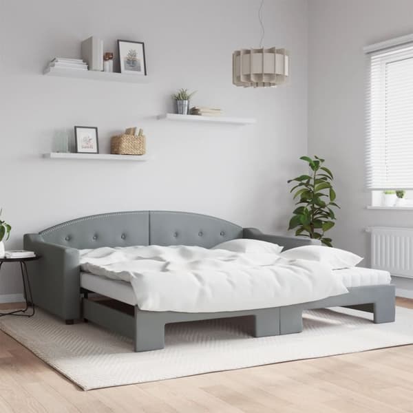 vidaXL daybed med udtræk og madras 100x200 cm stof lysegrå