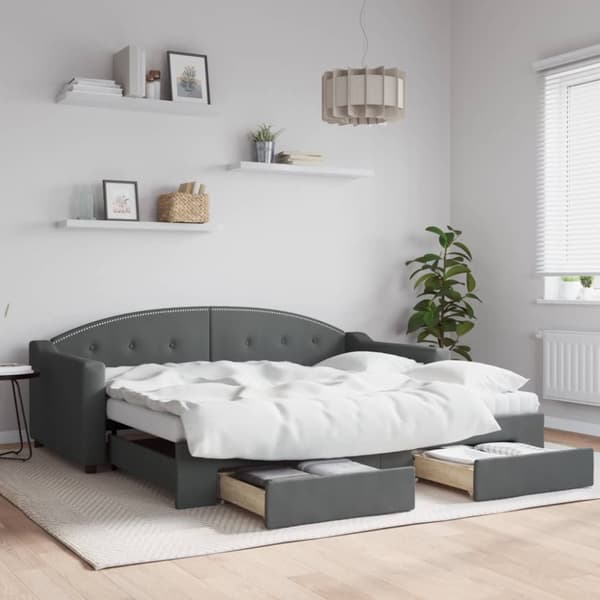 vidaXL daybed med udtræk og skuffer 90x190 cm stof mørkegrå