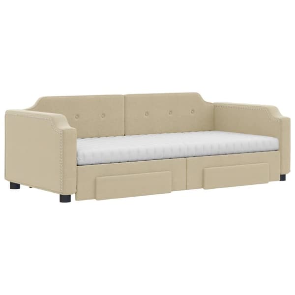 vidaXL daybed med udtræk og skuffer 80x200 cm stof cremefarvet