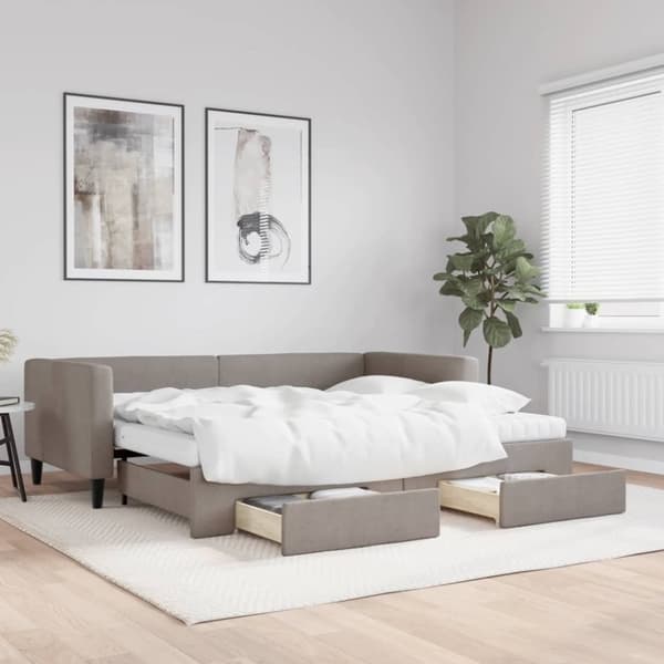 vidaXL daybed med udtræk og skuffer 90x200 cm stof gråbrun