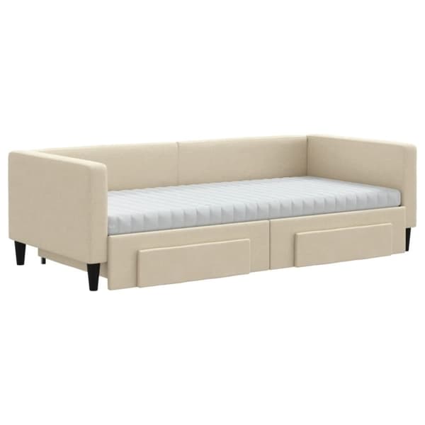 vidaXL daybed med udtræk og skuffer 90x200 cm stof cremefarvet